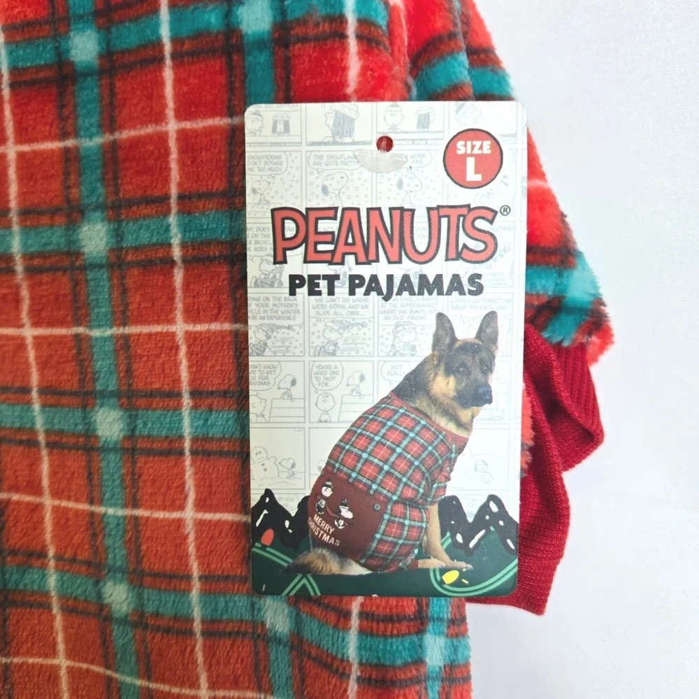 Peanuts Plaid Christmas Pet Dog Pajamas Large Length 17.5-18.5